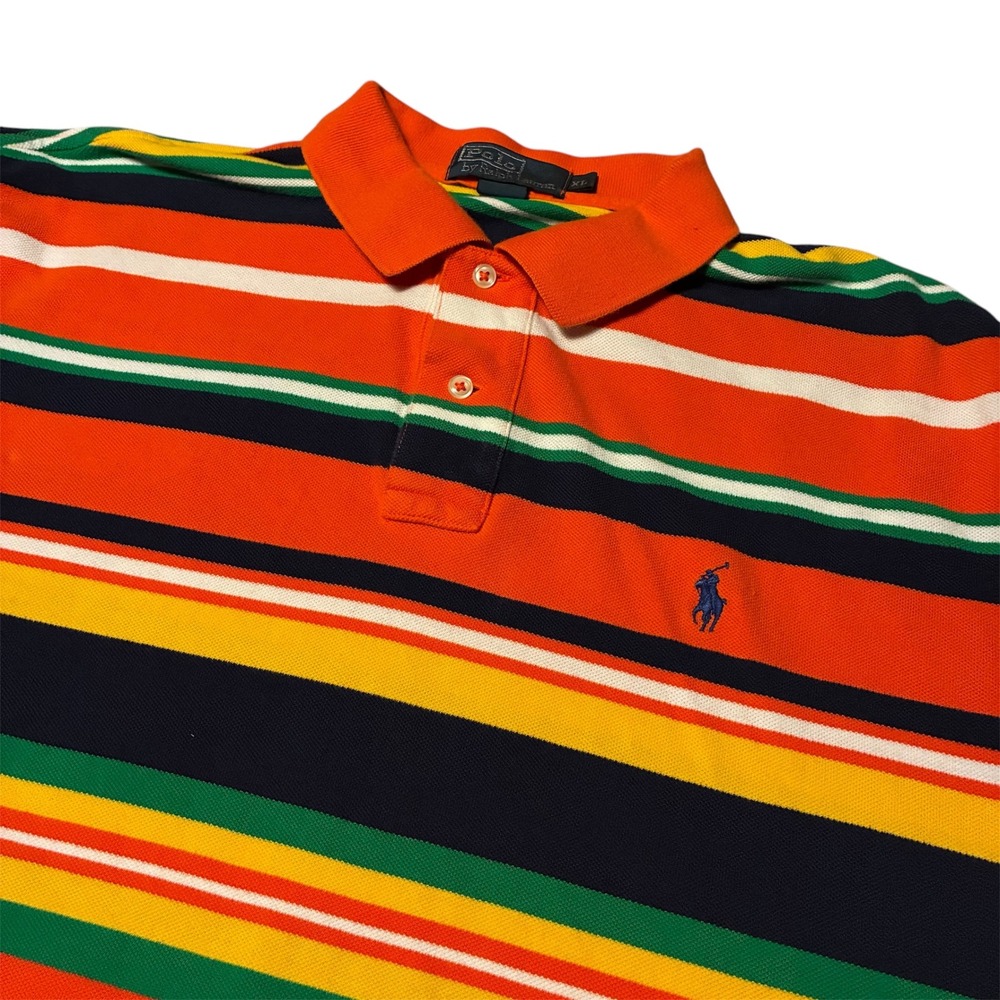 Polo Ralph Lauren Mens Orange Striped Short Sleeve Pique Polo Shirt XL